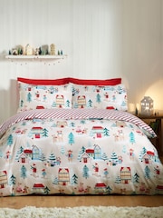 Catherine Lansfield wendbares Bettbezug- und Kissenbezug-Set mit Weihnachten Mouse Town Motiv - Bild 1 von 4