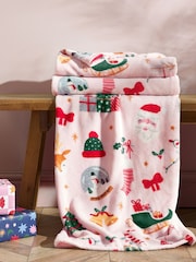 Catherine Lansfield Pink Christmas Happy Holidays Cosy Fleece Blanket Throw - Image 1 of 3
