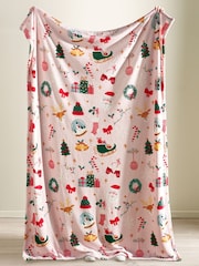 Catherine Lansfield Pink Christmas Happy Holidays Cosy Fleece Blanket Throw - Image 2 of 3