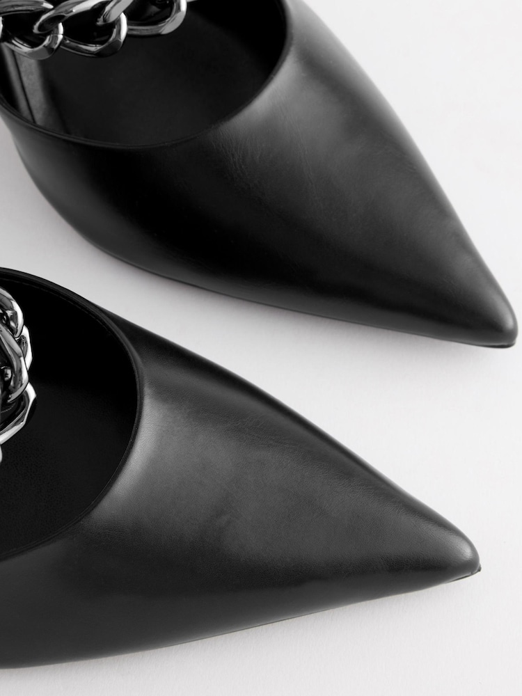 Black Forever Comfort® Point Toe Chain Trim Heel Shoes - Image 6 of 6