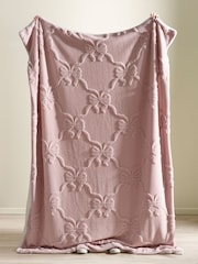 Catherine Lansfield Pink Carved Bow Cosy Fleece Blanket Throw - Image 2 of 3