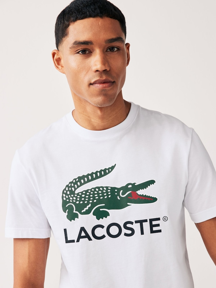Lacoste Signature Print 100% Cotton T-Shirt - Image 2 of 7 Lacoste Signature Print 100% Cotton T-Shirt - Image 2 of 7