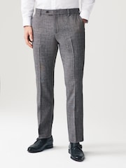 Grey Textured Slim Fit Check Smart Trousers - Image 1 of 8