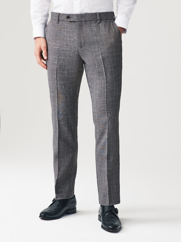 Grey Textured Slim Fit Check Smart Trousers - Image 1 of 8