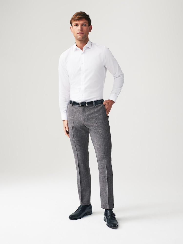 Grey Textured Slim Fit Check Smart Trousers - Image 2 of 8
