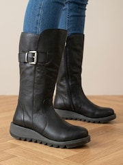 أسود - Jones Bootmaker Edita2 Leather Long Boots - صورة 1 من 6