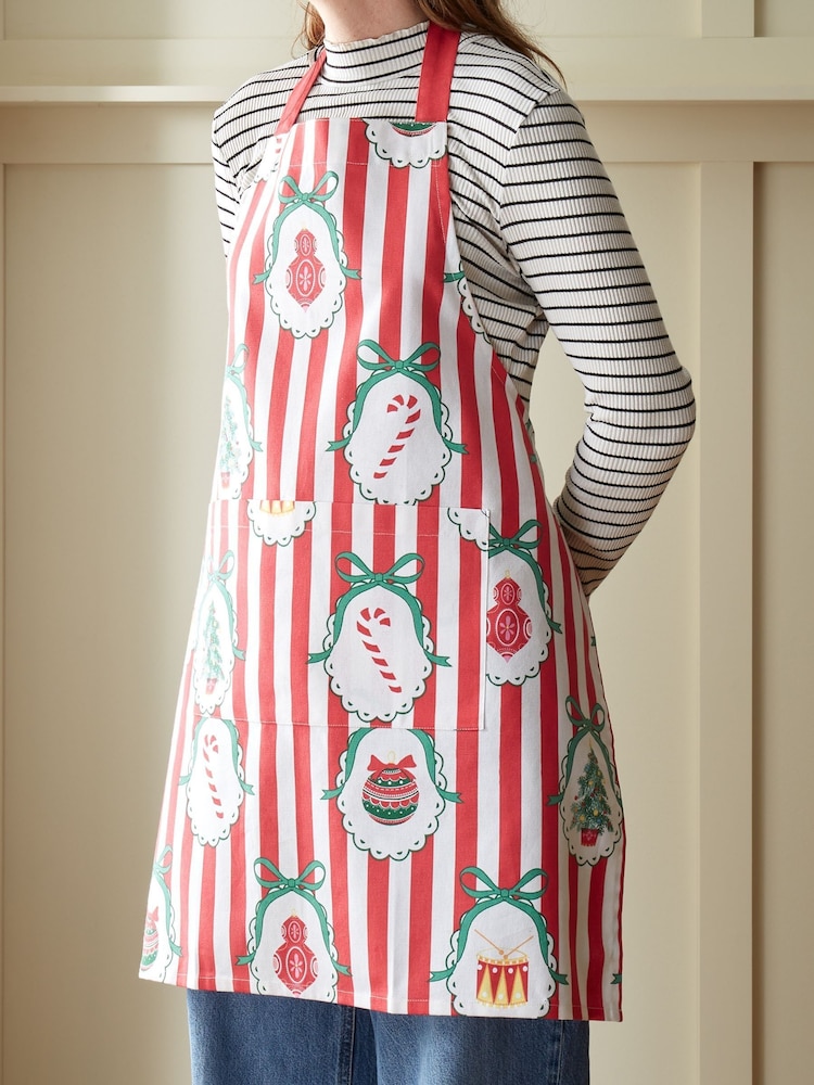 Catherine Lansfield Red Christmas Vintage Stripe Cotton Kitchen Apron - Image 1 of 2 Catherine Lansfield Red Christmas Vintage Stripe Cotton Kitchen Apron - Image 1 of 2