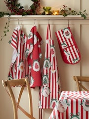 Catherine Lansfield Red Christmas Vintage Stripe Cotton Kitchen Apron - Image 2 of 2