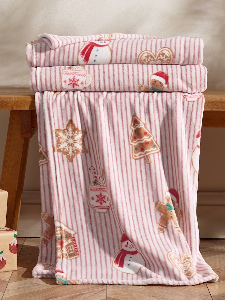 Catherine Lansfield Natural Christmas Gingerbread Stripe Fleece Blanket Throw - Image 1 of 3 Catherine Lansfield Natural Christmas Gingerbread Stripe Fleece Blanket Throw - Image 1 of 3