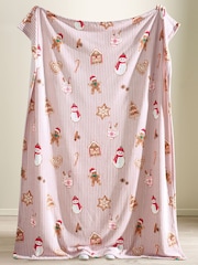 Catherine Lansfield Natural Christmas Gingerbread Stripe Fleece Blanket Throw - Image 2 of 3