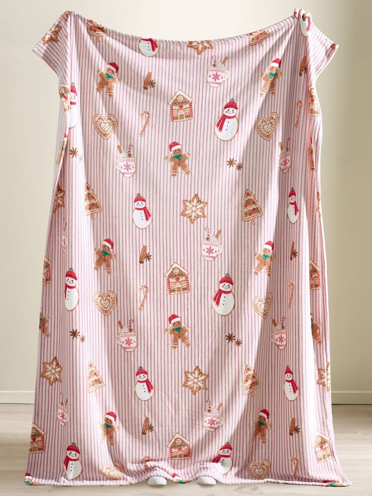 Catherine Lansfield Natural Christmas Gingerbread Stripe Fleece Blanket Throw - Image 2 of 3 Catherine Lansfield Natural Christmas Gingerbread Stripe Fleece Blanket Throw - Image 2 of 3