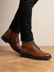 Jones Bootmaker Tan Brown  Leather Davide Leather Wide-Fit Military Boots - Image 1 of 6