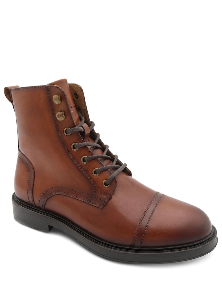 Jones Bootmaker Tan Brown  Leather Davide Leather Wide-Fit Military Boots - Image 2 of 6