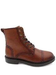Jones Bootmaker Tan Brown  Leather Davide Leather Wide-Fit Military Boots - Image 4 of 6