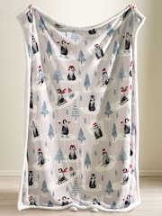 Catherine Lansfield Natural Christmas Sherpa Penguins Cosy Blanket Throw - Image 2 of 3