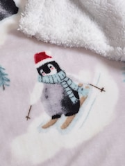 Catherine Lansfield Natural Christmas Sherpa Penguins Cosy Blanket Throw - Image 3 of 3