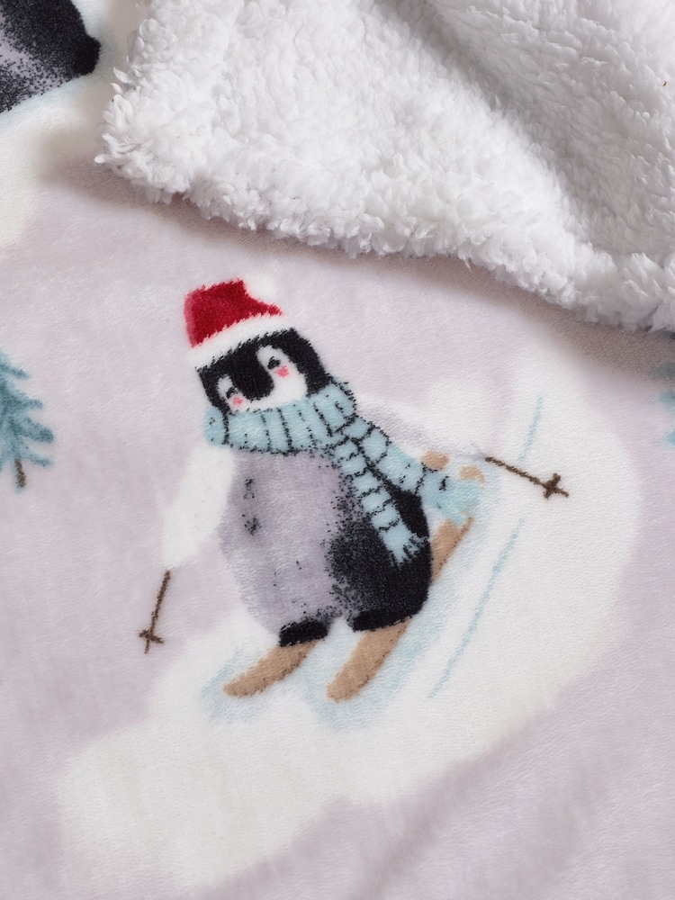 Catherine Lansfield Natural Christmas Sherpa Penguins Cosy Blanket Throw - Image 3 of 3 Catherine Lansfield Natural Christmas Sherpa Penguins Cosy Blanket Throw - Image 3 of 3