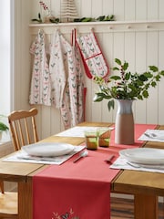 Catherine Lansfield 4 Pack Cream Christmas Holly Stripe Cotton Placemats - Image 2 of 2