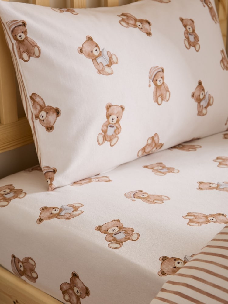 Catherine Lansfield Cream Teddy Bear Brushed Cotton Fitted Sheet - Image 1 of 2 Catherine Lansfield Cream Teddy Bear Brushed Cotton Fitted Sheet - Image 1 of 2