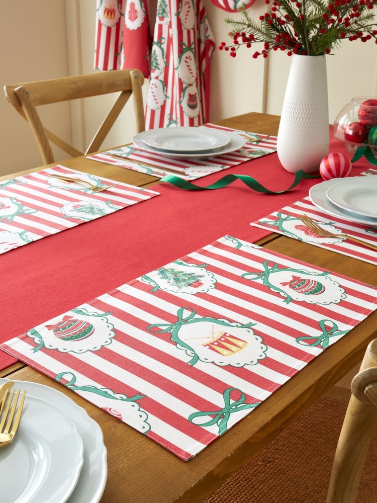 Catherine Lansfield 4 Pack Red Christmas Vintage Stripe Cotton Placemats - Image 1 of 2 Catherine Lansfield 4 Pack Red Christmas Vintage Stripe Cotton Placemats - Image 1 of 2