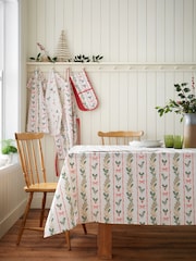 Catherine Lansfield Cream Christmas Holly Stripe Table Cloth - Image 1 of 2