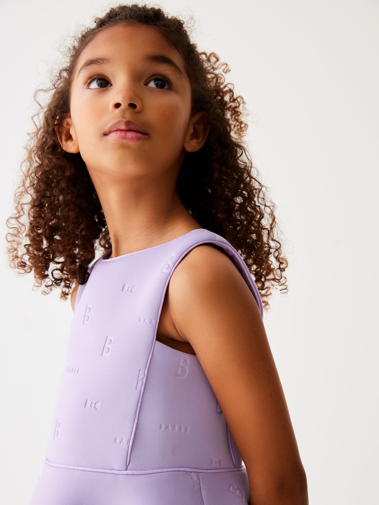 Baker by Ted Baker Lilac Purple Hanky Hem Embossed Scuba Dress - Image 4 of 8
