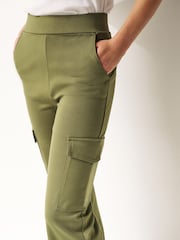 Khaki Green Ponte Utility Cargo Trousers - Image 4 of 6