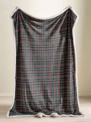Catherine Lansfield Green Tartan Sherpa Check Cosy Fleece Blanket Throw - Image 2 of 3