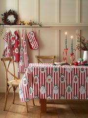 Catherine Lansfield Red Christmas Vintage Stripe Table Cloth - Image 1 of 2