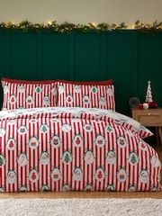 Catherine Lansfield Red Christmas Vintage Stripe Bed Set - Image 1 of 5