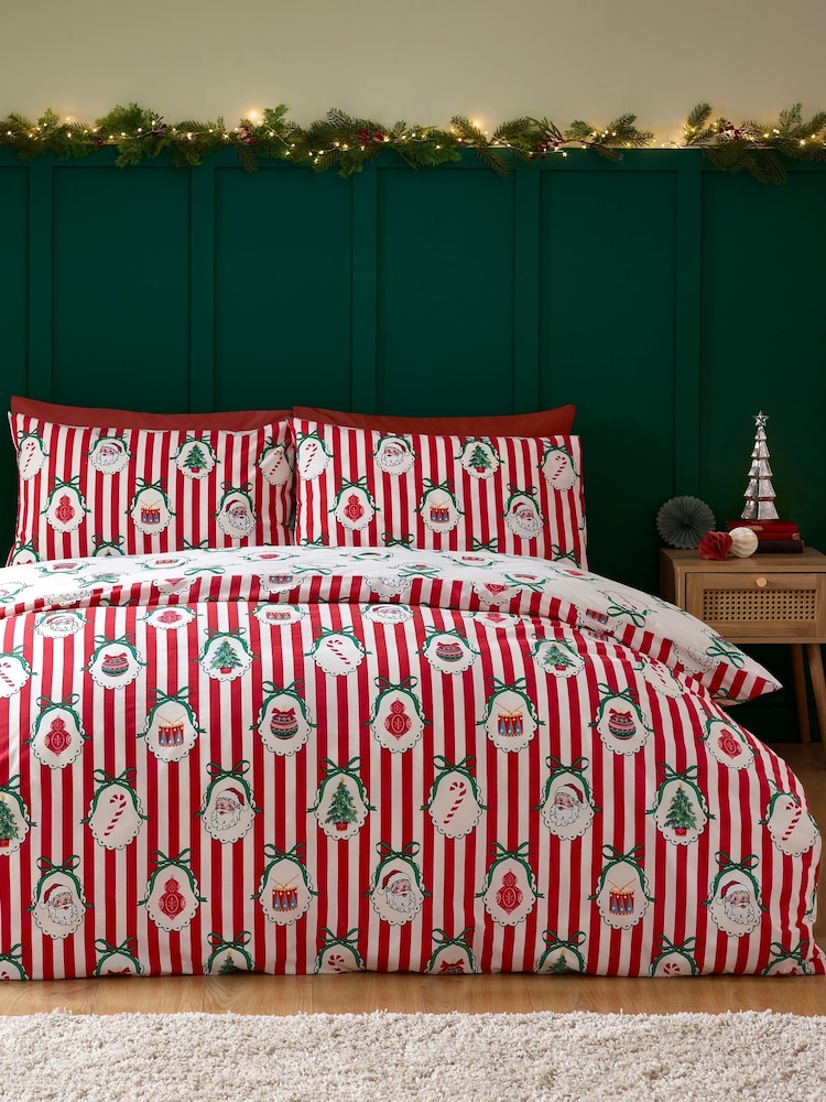 Catherine Lansfield Red Christmas Vintage Stripe Bed Set - Image 1 of 5 Catherine Lansfield Red Christmas Vintage Stripe Bed Set - Image 1 of 5