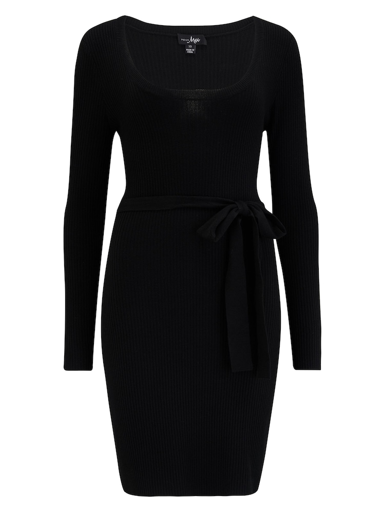 Buy Pour Moi Black Edie Scoop Neck Rib Knit Dress from Next USA Buy Pour Moi Black Edie Scoop Neck Rib Knit Dress from Next USA