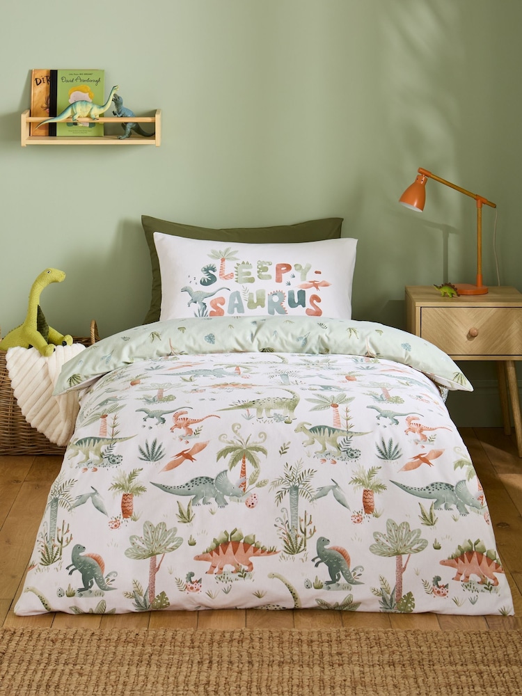 Catherine Lansfield Cream Sleepy Saurus Dino Brushed Cotton Duvet Cover and Pillowcase Set - Image 1 of 5 Catherine Lansfield Cream Sleepy Saurus Dino Brushed Cotton Duvet Cover and Pillowcase Set - Image 1 of 5