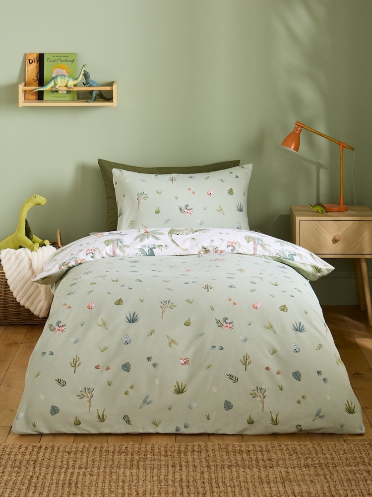Catherine Lansfield Cream Sleepy Saurus Dino Brushed Cotton Duvet Cover and Pillowcase Set - Image 2 of 5 Catherine Lansfield Cream Sleepy Saurus Dino Brushed Cotton Duvet Cover and Pillowcase Set - Image 2 of 5