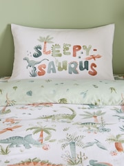 Catherine Lansfield Cream Sleepy Saurus Dino Brushed Cotton Duvet Cover and Pillowcase Set - Image 3 of 5