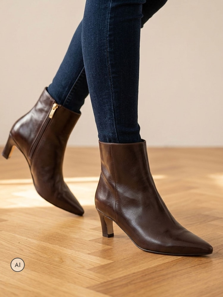 Jones Bootmaker Brown Leather Kassia Leather Comma Heel Ankle Boots - Image 1 of 6 Jones Bootmaker Brown Leather Kassia Leather Comma Heel Ankle Boots - Image 1 of 6