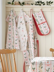 Catherine Lansfield 4 Pack Cream Christmas Holly Stripe Wipeable Placemats - Image 2 of 2