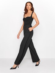 Long Tall Sally Black Wide Leg Tuxedo Trousers - Image 2 of 5
