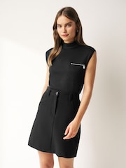 Black Slinky Soft Touch Utility Sleeveless High Neck Zip Pocket Top - Image 1 of 6