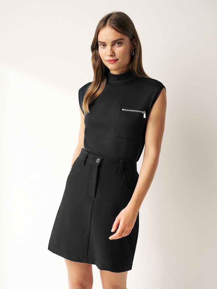 Black Slinky Soft Touch Utility Sleeveless High Neck Zip Pocket Top - Image 1 of 6