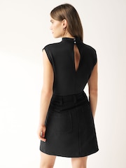 Black Slinky Soft Touch Utility Sleeveless High Neck Zip Pocket Top - Image 3 of 6