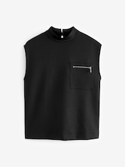 Black Slinky Soft Touch Utility Sleeveless High Neck Zip Pocket Top - Image 5 of 6