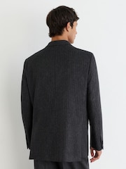 Reiss Charcoal Grey Russel Monogram Wool-Blend Chalk-Stripe Double-Breasted Blazer Relaxed-Fit - Image 8 of 9