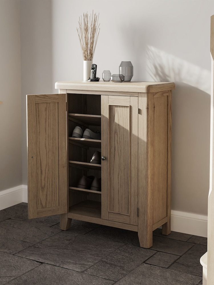K Interiors Brown Embleton Solid Wood 2 Door Shoe Cupboard - Image 1 of 4