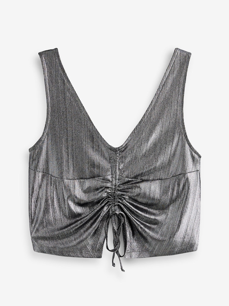 Silver Ruched Lame Vest Top - Image 5 of 6