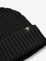 Black Rib Beanie Hat (1-16yrs) - Image 2 of 2