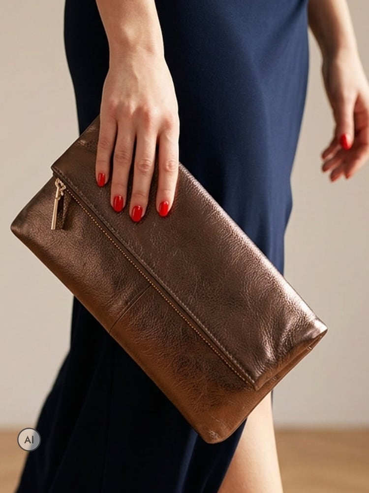 Jones Bootmaker Metallic Wylie Fold-Over Clutch - Image 1 of 6 Jones Bootmaker Metallic Wylie Fold-Over Clutch - Image 1 of 6