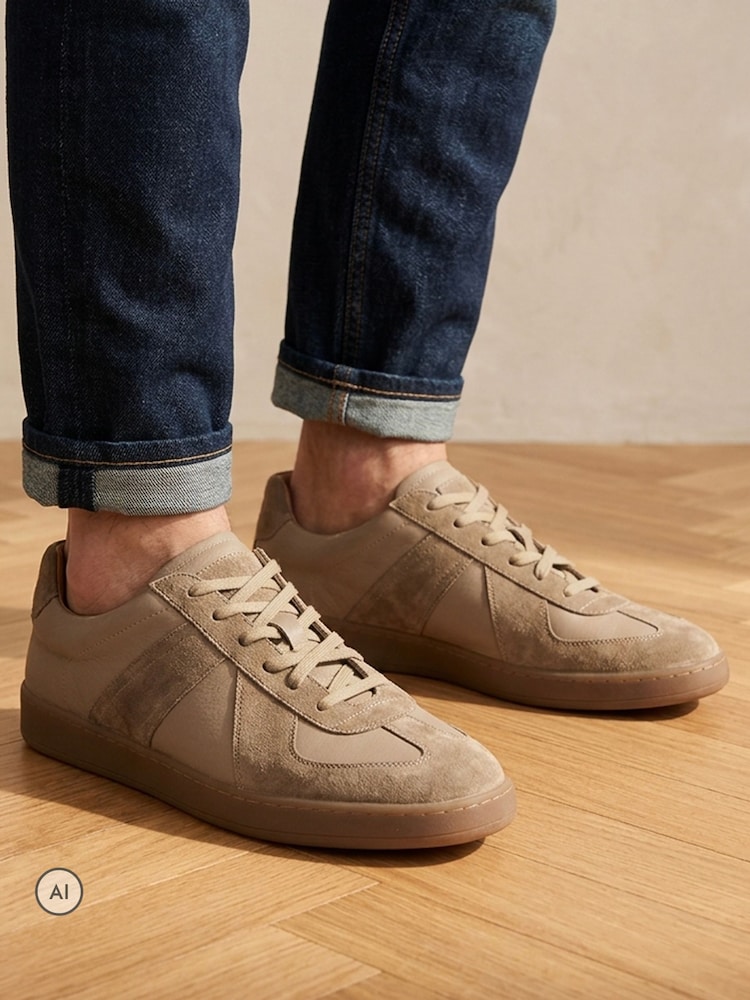 Jones Bootmaker Taupe Brown Santo Leather Trainers - Image 1 of 6 Jones Bootmaker Taupe Brown Santo Leather Trainers - Image 1 of 6