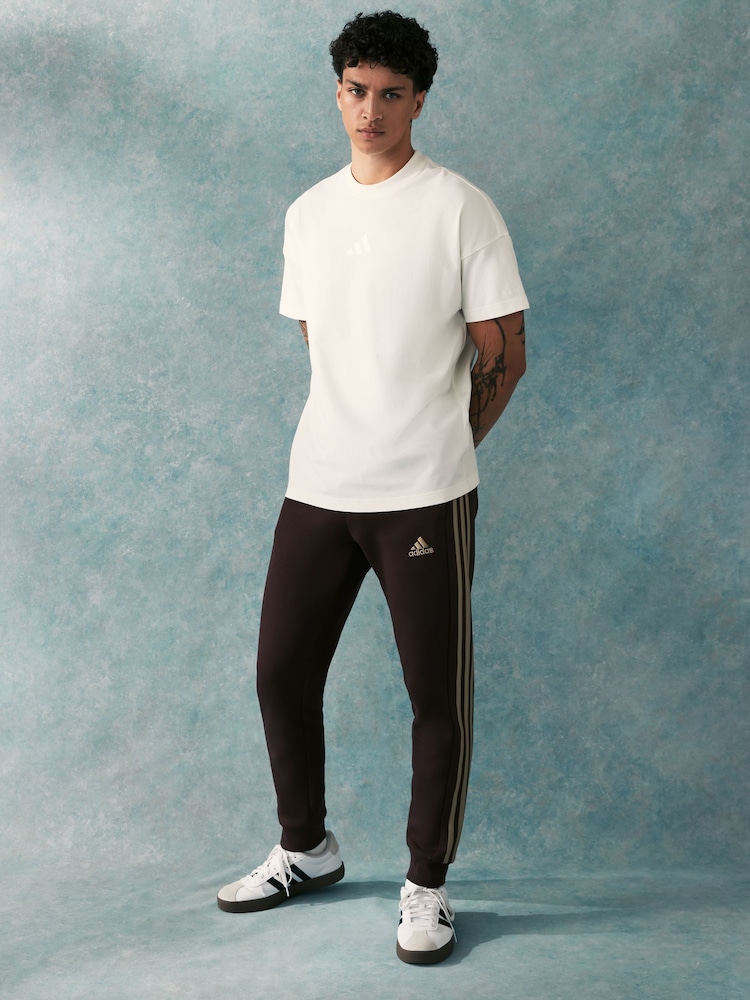 adidas Brown Essentials 3 Stripe Joggers - Image 2 of 4
