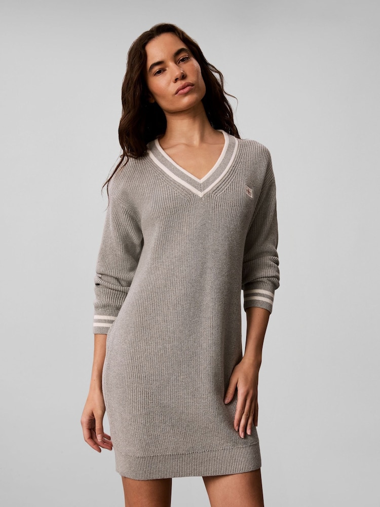 Calvin Klein Grey Cotton Knit Jumper Dress - Image 2 of 4 Calvin Klein Grey Cotton Knit Jumper Dress - Image 2 of 4